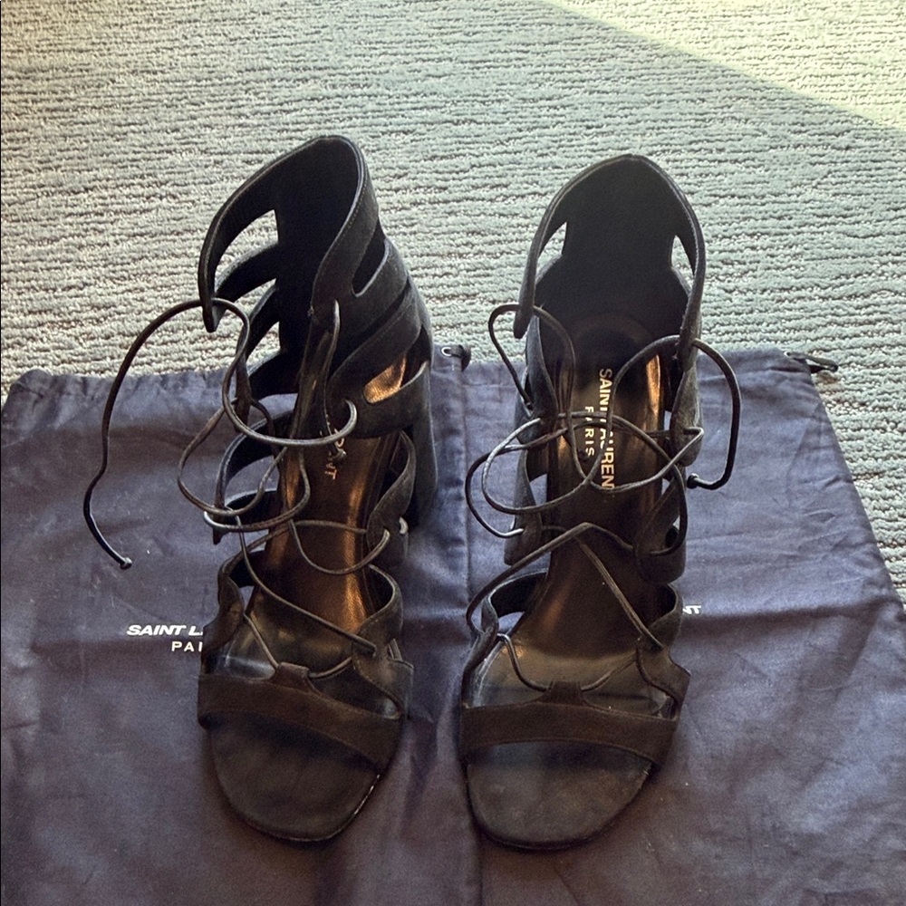 Saint Laurent Elegant Black Strappy Heels